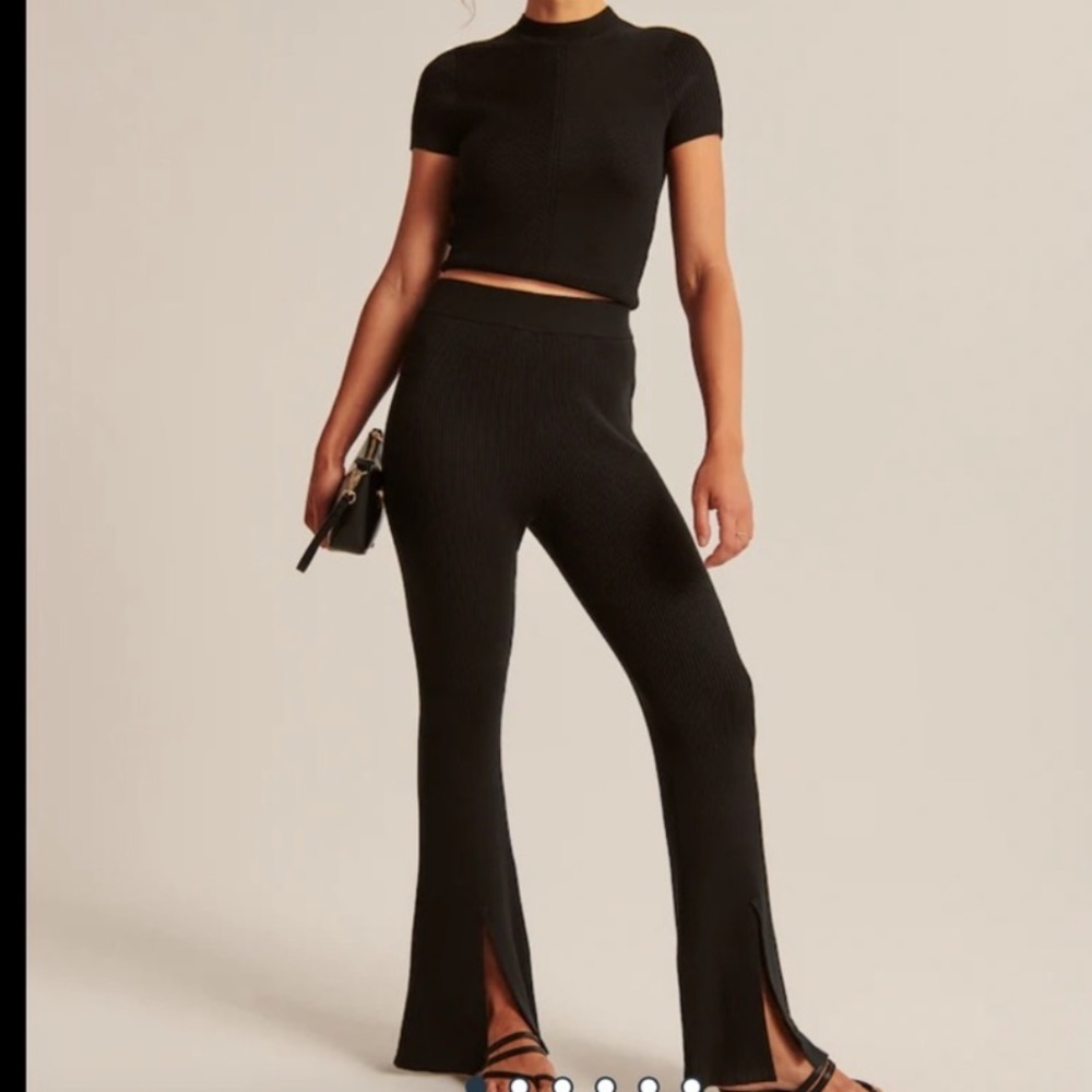 Abercrombie Kick Flare Black Ribbed Sweater Pants